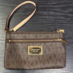 Michael Kors Dark Brown Wristlet with Gold Accents